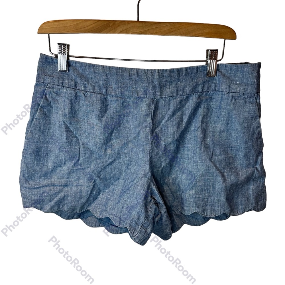 Loft The Riviera Short Chambray Cotton Linen Blend‎ Scalloped Hem Size 6